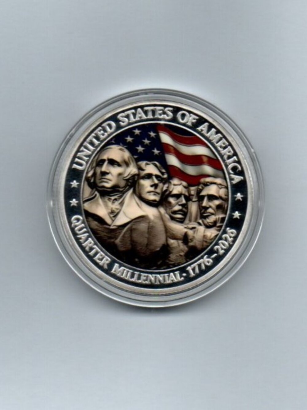 250th Anniversary Challenge Coin Featuring Mt. Rushmore In Protective Capsule